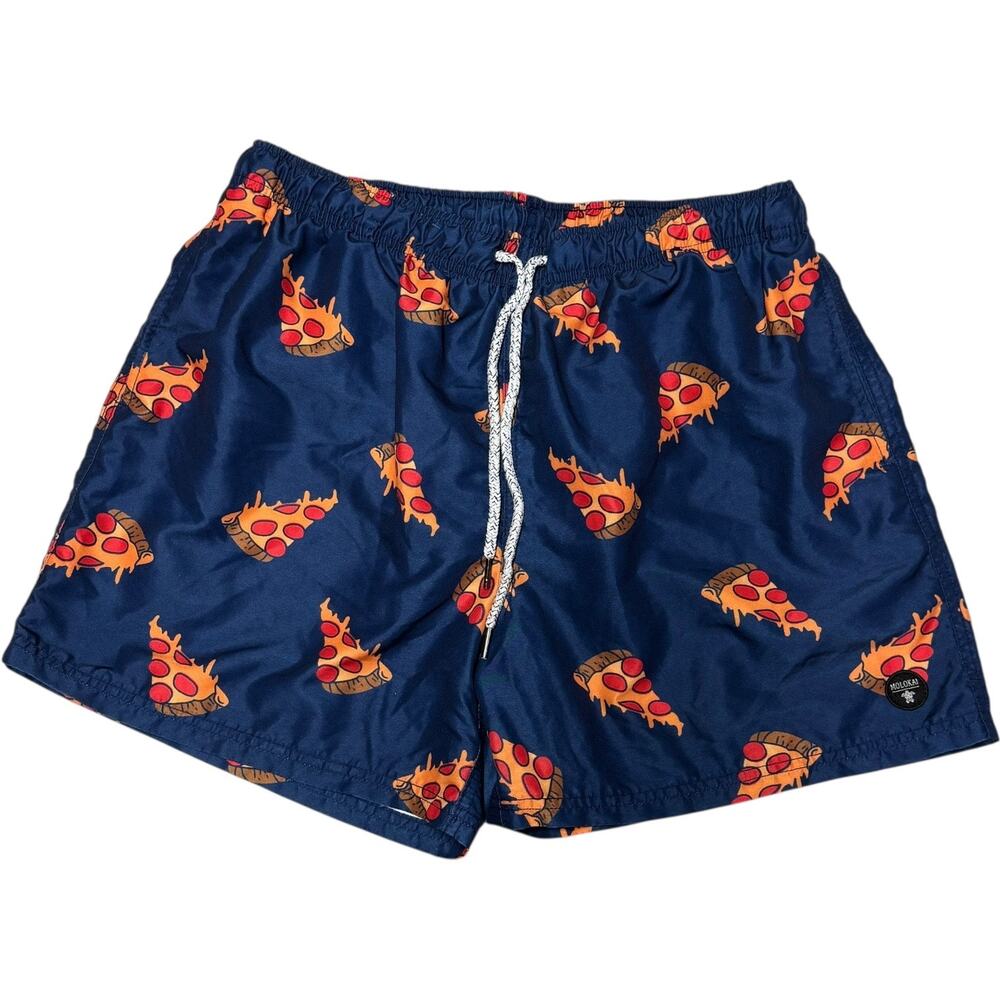 Molokai Surf Co Pizza Board Shorts Swim Trunks Blue Xl